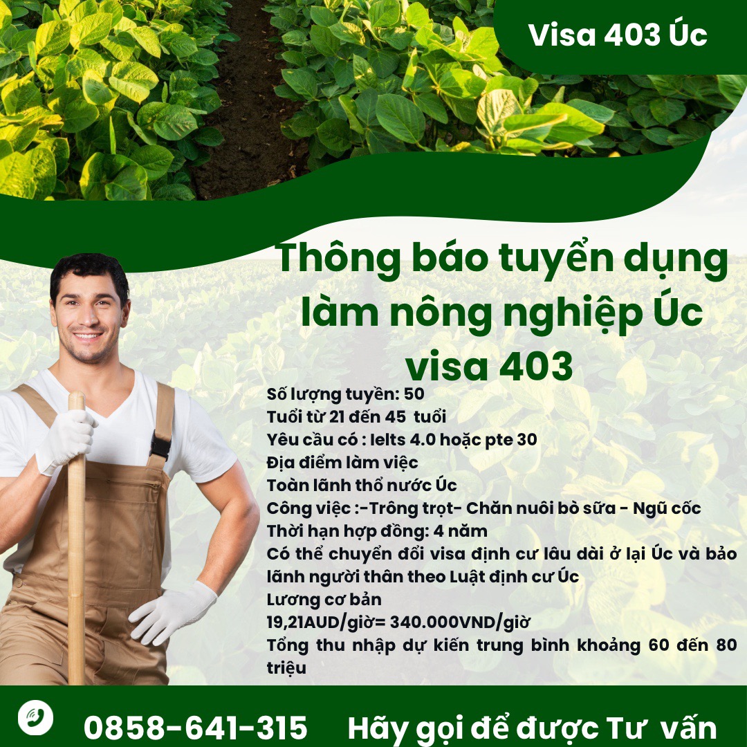 TUYỂN ĐƠN NÔNG NGHIỆP ÚC VISA 403 